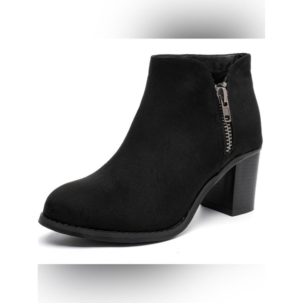 Luoika Women's Wide Width Ankle Boots Mid-Heel Extra Wide 171104 Black 11.5XW